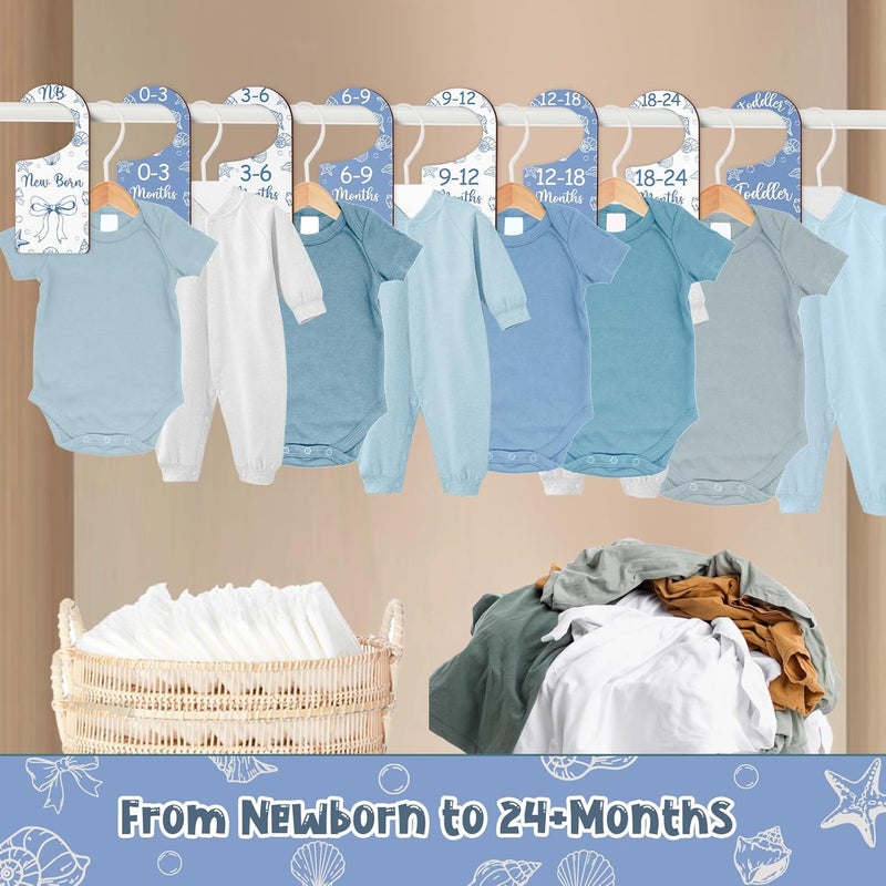 CORNER LACE Baby Closet Dividers 8PCS, Blue Shell & Bows Themed Wooden Double-Sided Clothes Size Hanger/Organizer from Newborn to Toddler for Nursery Decor Baby Shower Birthday Party Gift - Image 4